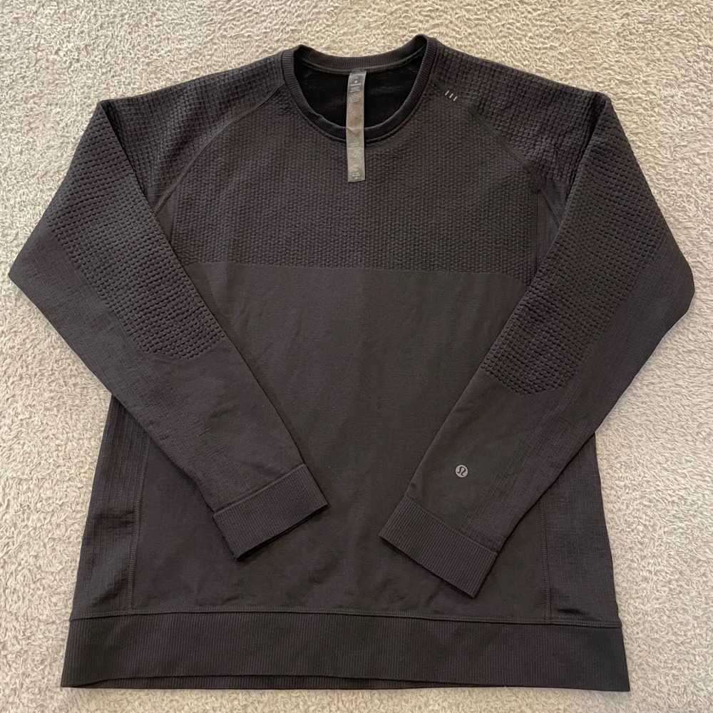 Lululemon Engineered Warmth Crewneck Shirt Mens XL Black Nylon Merino Wool Blend